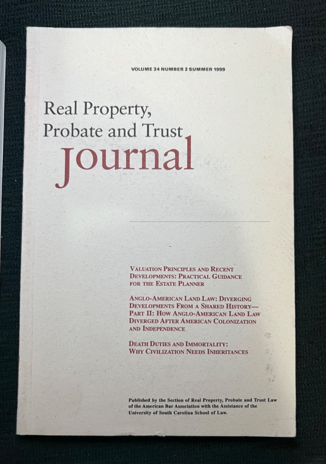 Vintage American Bar Association Journal Property, Probate, Trust V34 1-4 1999