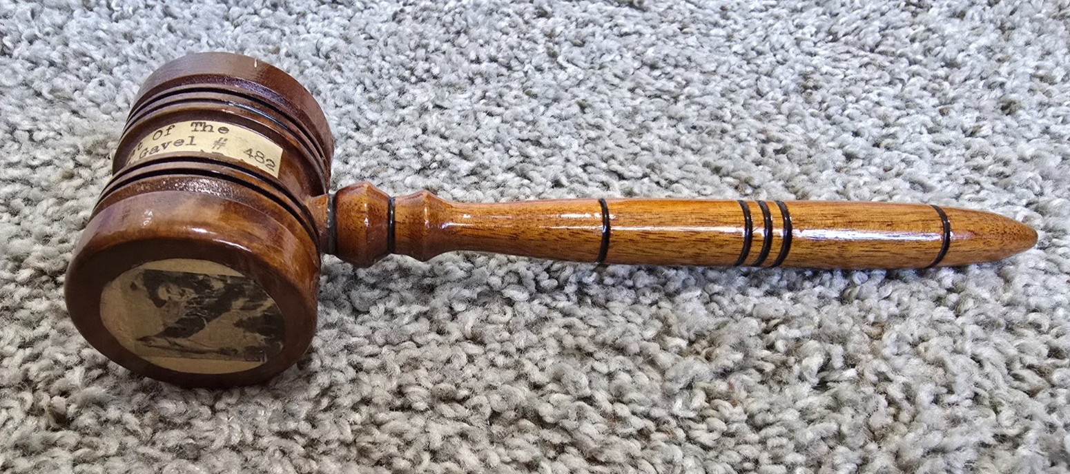 Old Vintage 1958 President Sportsman Club Wood Gavel from Blasier’s Hobby Shop
