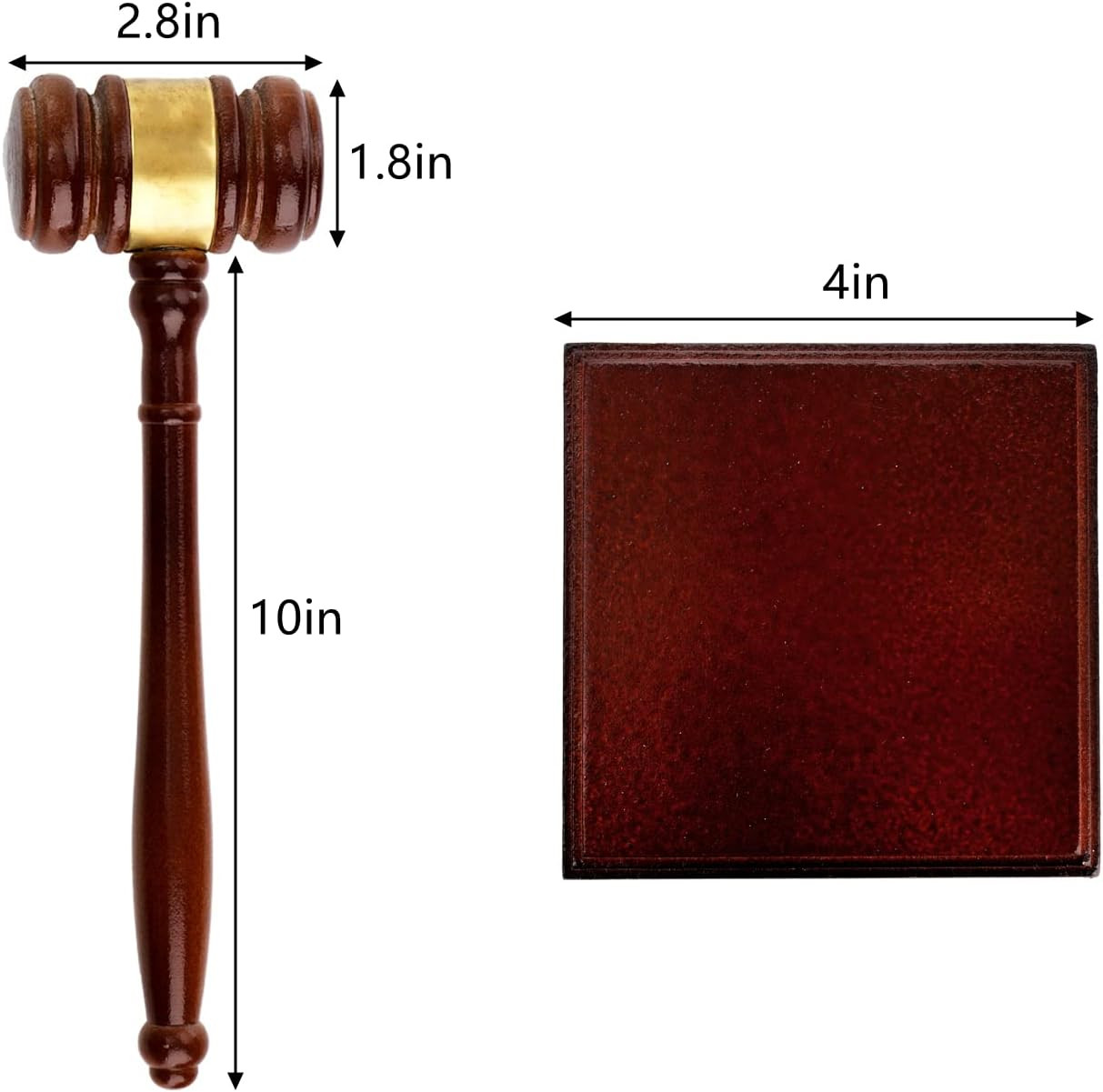 Brown Wooden Gavel and Block Set, Handcrafted Wood Hammer Court with Square S…