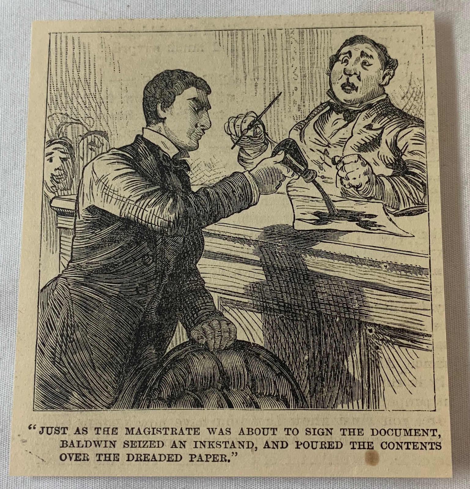 1885 magazine engraving~ DESTROYING THE MAGISTRATE’S DOCUMENT