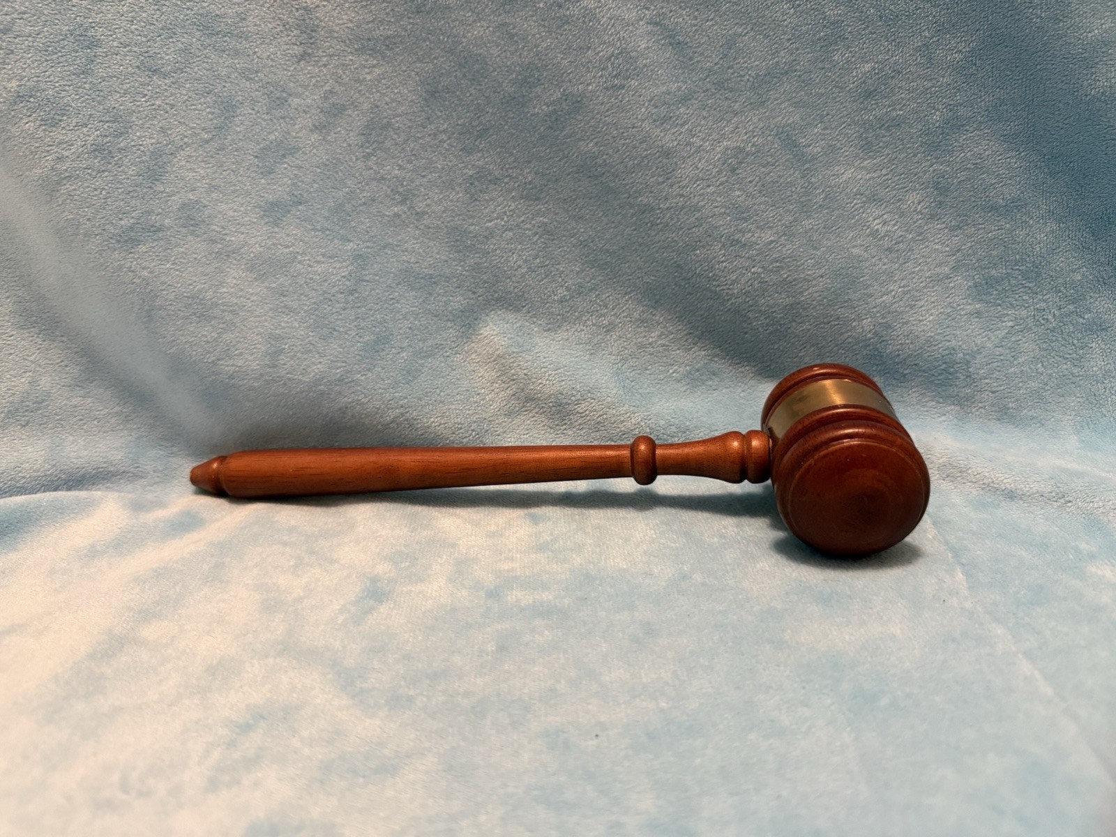 Genuine Vintage Wooden Judge’s Gavel Mallet 1990’s 10 Inch Walnut Gold Band