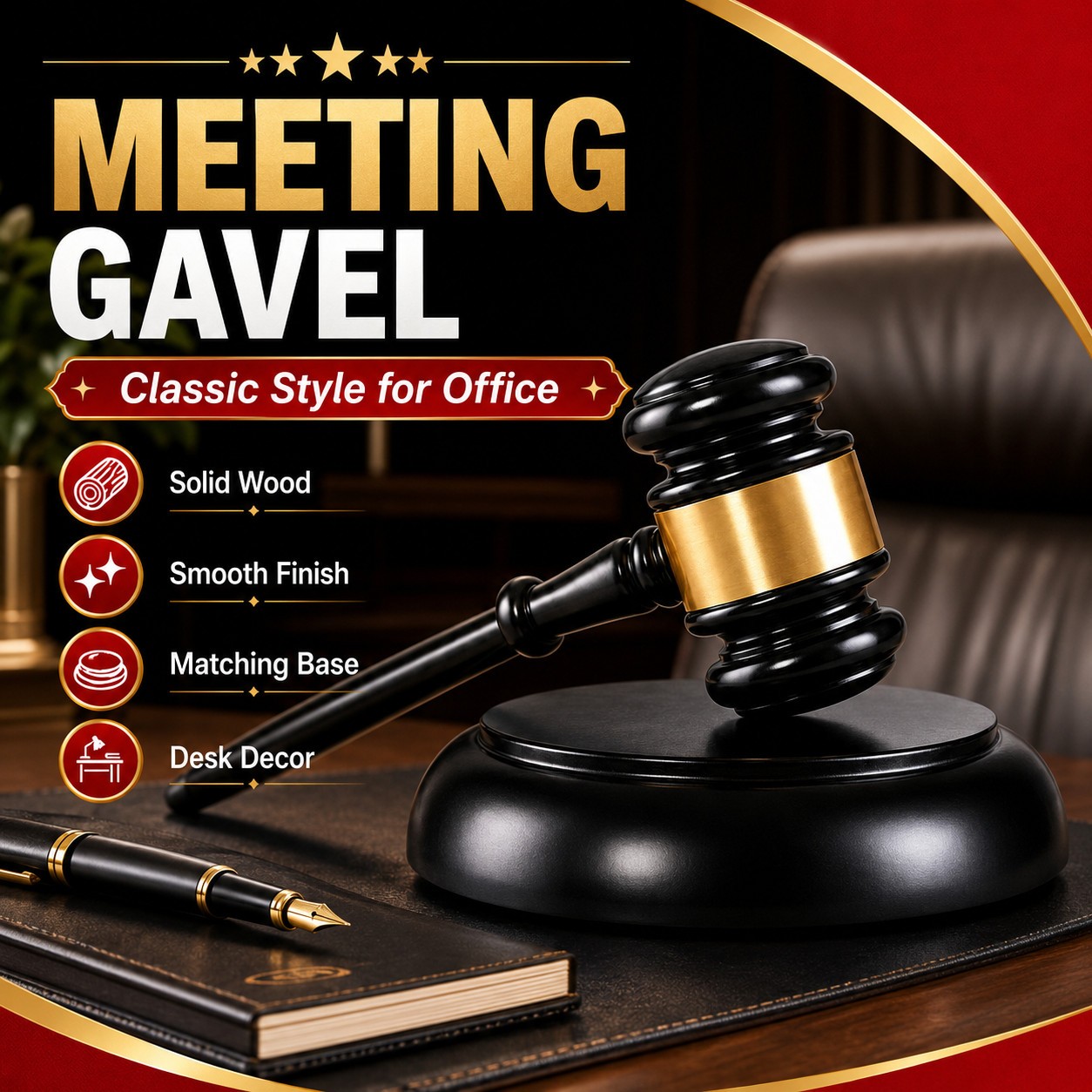 Wooden Gavel Block Set Chairman Hammer for Meeting Office Desk Decor Gift Use