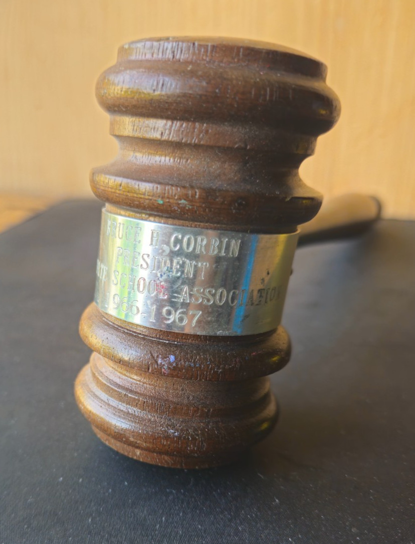 ORNATE WOOD GAVEL. 1966-1967. PRESENTATION PIECE. SOUVENIR