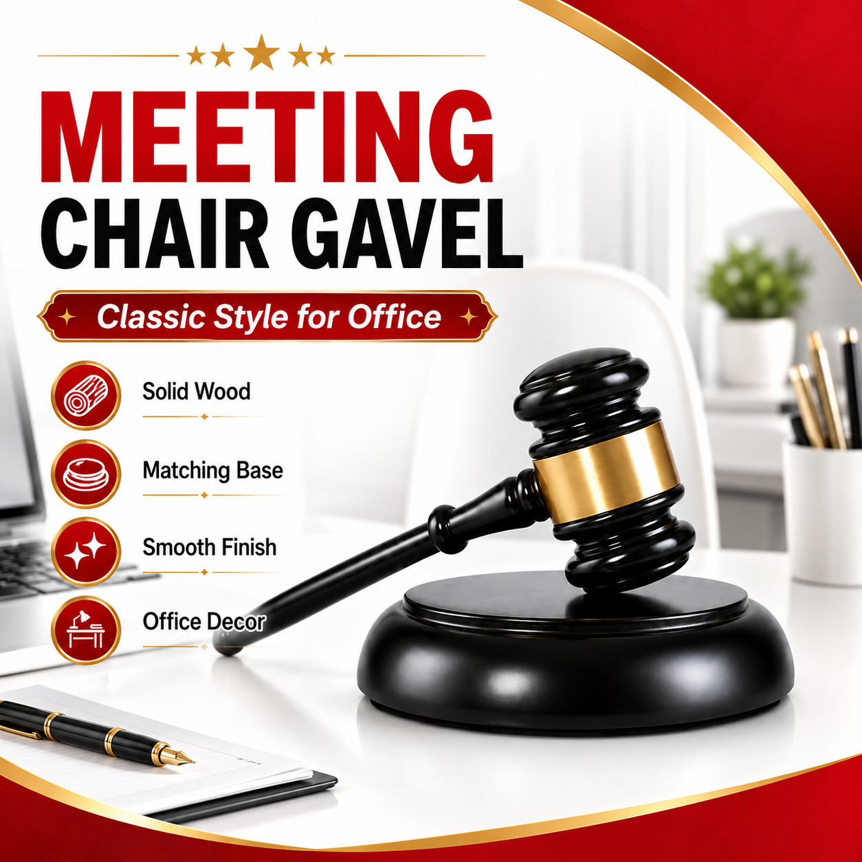 Black Wood Judge Gavel Set with Matching Base Auction Meeting Office Decor Gift