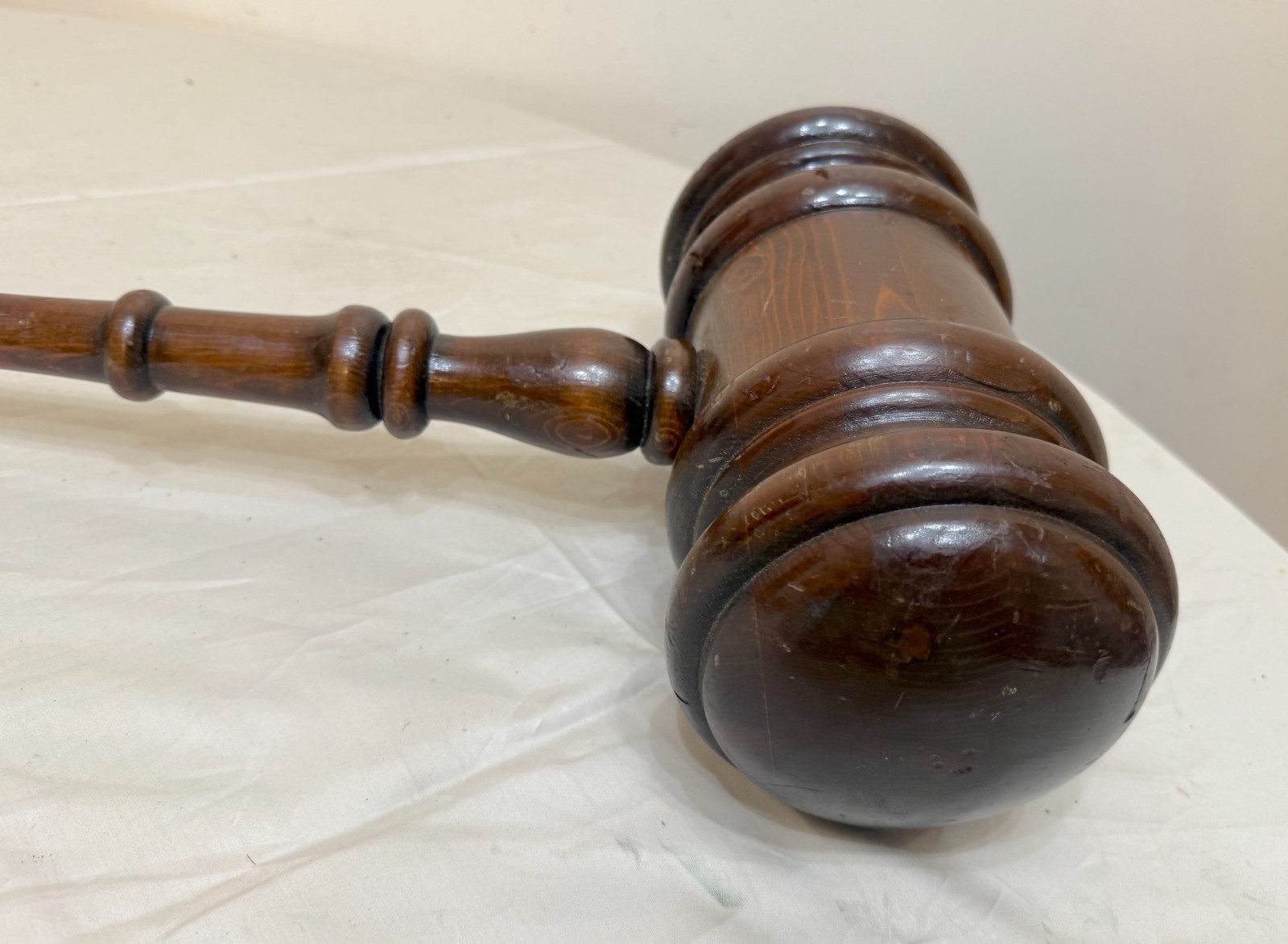 HUGE vintage handmade carved turned wooden solid wood judge auction gavel large