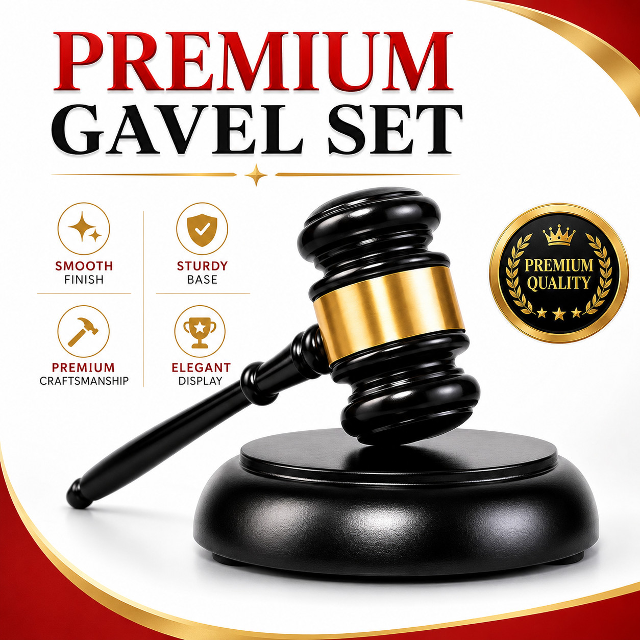 Premium Black Gold Judge Gavel Set with Sound Block Base Auction Ceremony Decor
