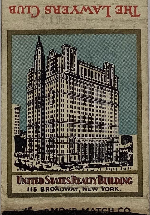 1930’s The Lawyers Club DQ Matchbook Cover New York City