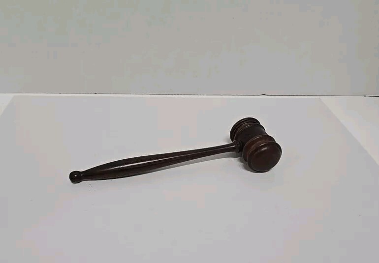 Vintage Med Wooden Judges Gavel Auction Hammer Mallet Round Tip 8.25″