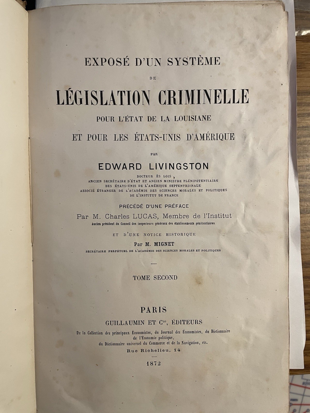 Louisiana Edward Livingston-2 Vol. Legislation Criminelle L’Etat De La Louisiane