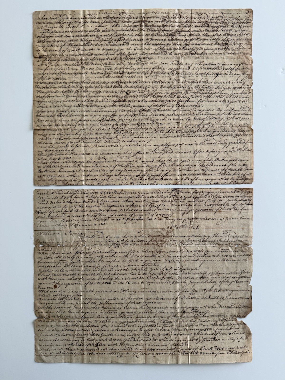 Colonial Era Manuscript Relating To William Penn, James Claypoole And Others