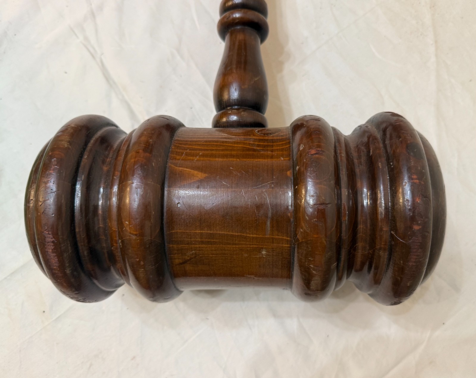 HUGE vintage handmade carved turned wooden solid wood judge auction gavel large