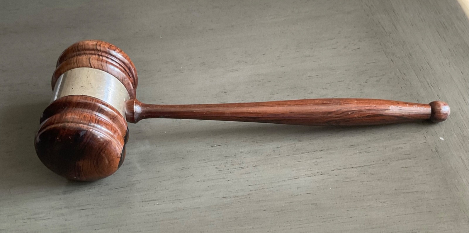 Vintage Wooden Gavel 10 3/4” Long w metal band