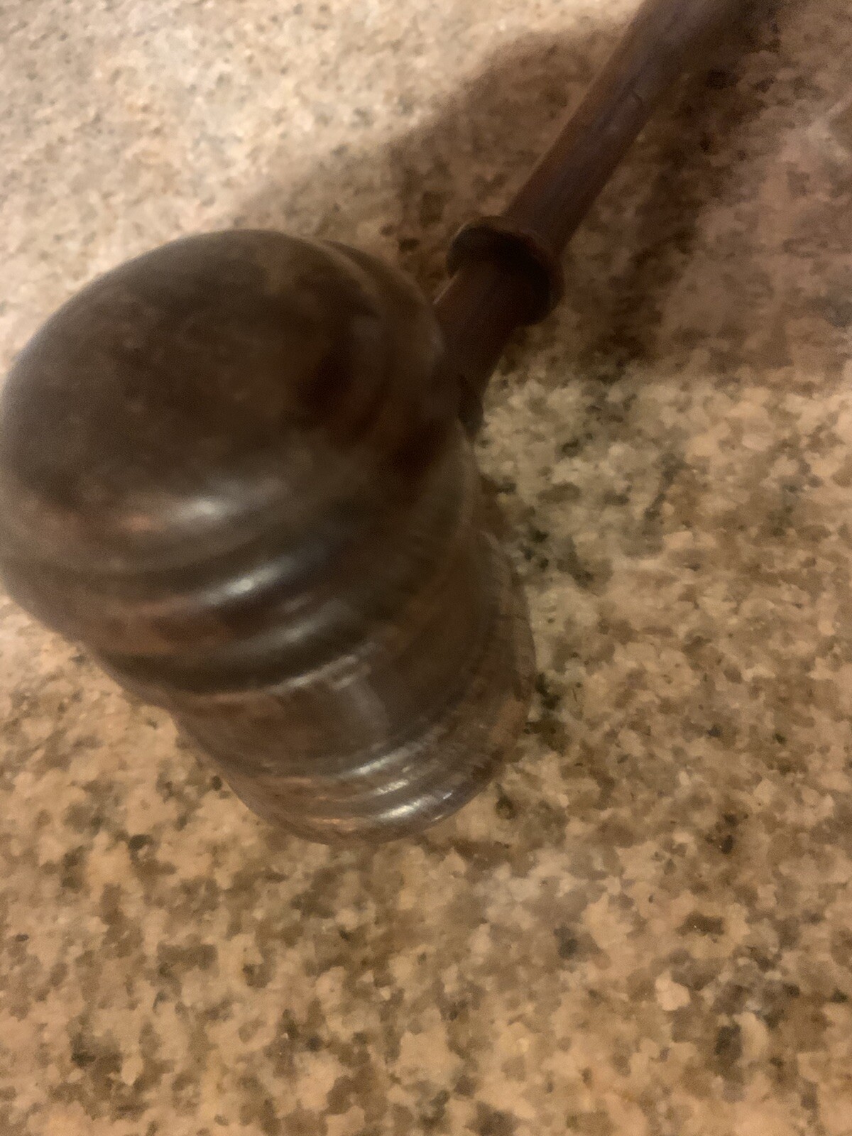 Vintage ornate turned wood gavel spindle 10” dark grained wooden rosewood? Judge