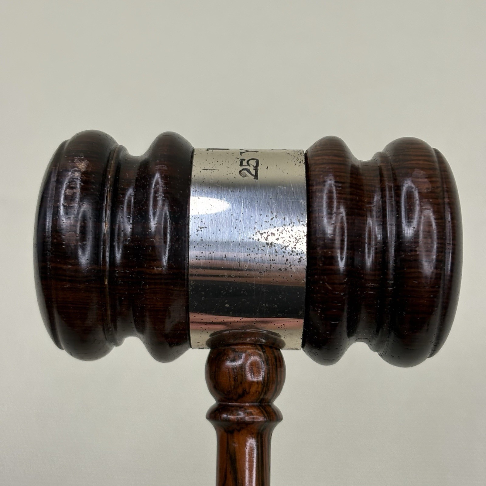 Vtg 1958 10 Inch Solid Rosewood Gavel w/ Sterling Silver Band • WSB 25 Year Club