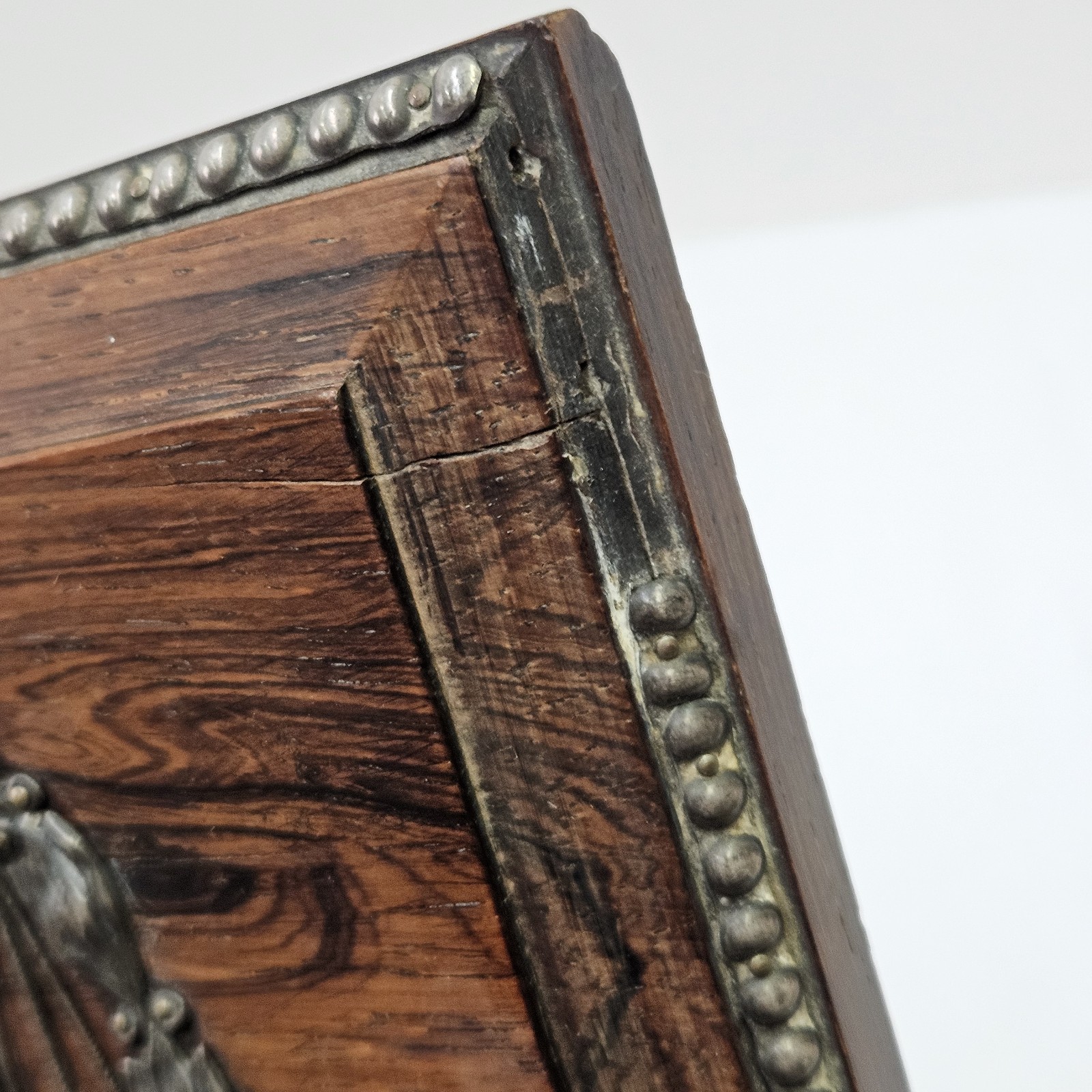 Reclaimed Antique LEX Judge Legal Law Justice Scales Box Lid Wood Silverplate