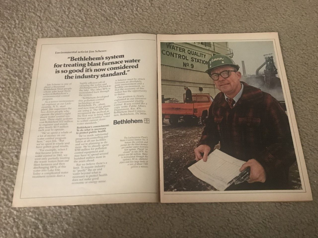 Vintage BETHLEHEM STEEL PRINT AD ASBESTOS BLAST FURNACE 100% DISCHARGE INTO LAKE