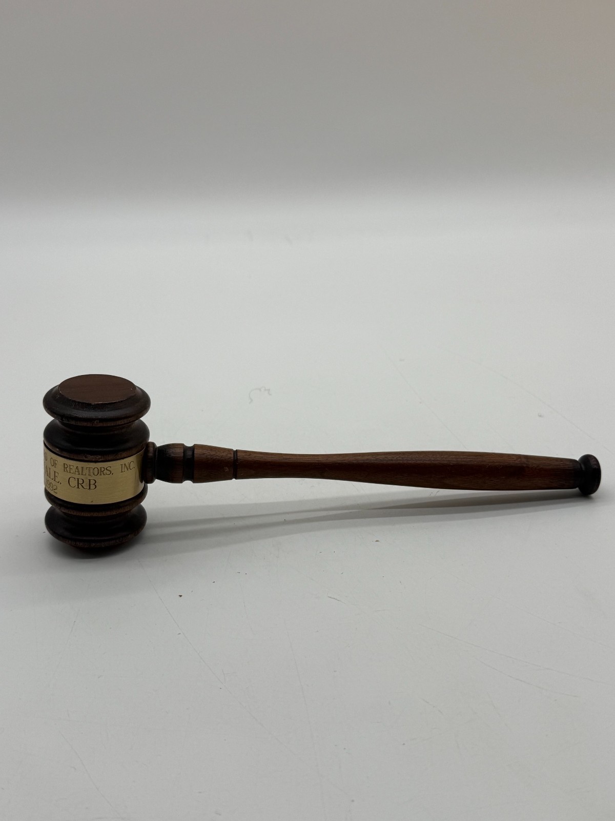 Vintage Wood Presentation Gavel Brass Band Worcester Board of Realtors 1992