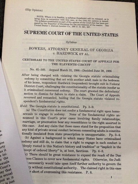 BENCH OPINIONS Bowers v. Hardwick and Lawrence v Texas Gay Sexual Conduct Cases
