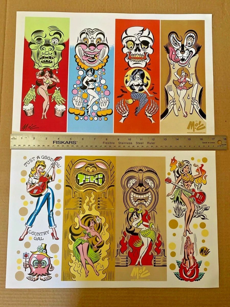 SIGNED TATTOO FLASH Mitch O’Connell 13 SIGNED prints plus promo material PIN-UP