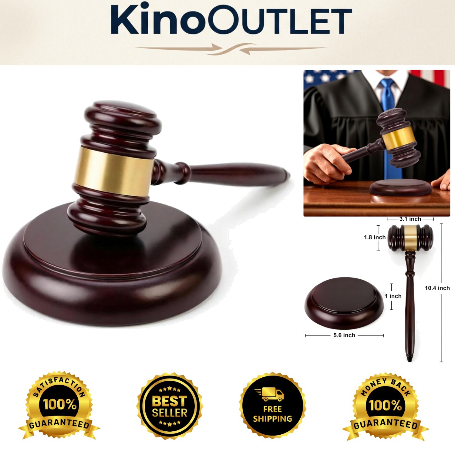 Dark Red Solid Wood Gavel with Sound Block Set – Ideal for Meetings & Gifts