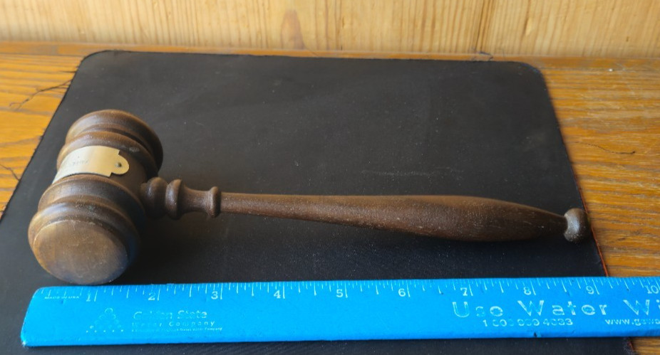 ORNATE WOOD GAVEL. 1966-1967. PRESENTATION PIECE. SOUVENIR