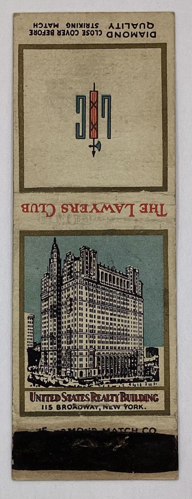 1930’s The Lawyers Club DQ Matchbook Cover New York City