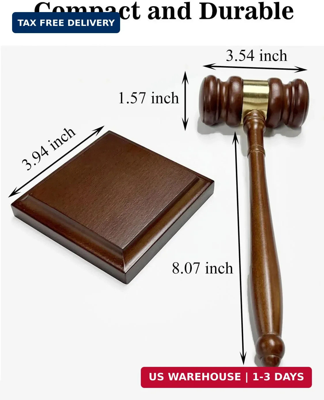 Perfect Desk Accessory, Wooden Gavel and Sound Block Set for Lawyers, Judges, Ch