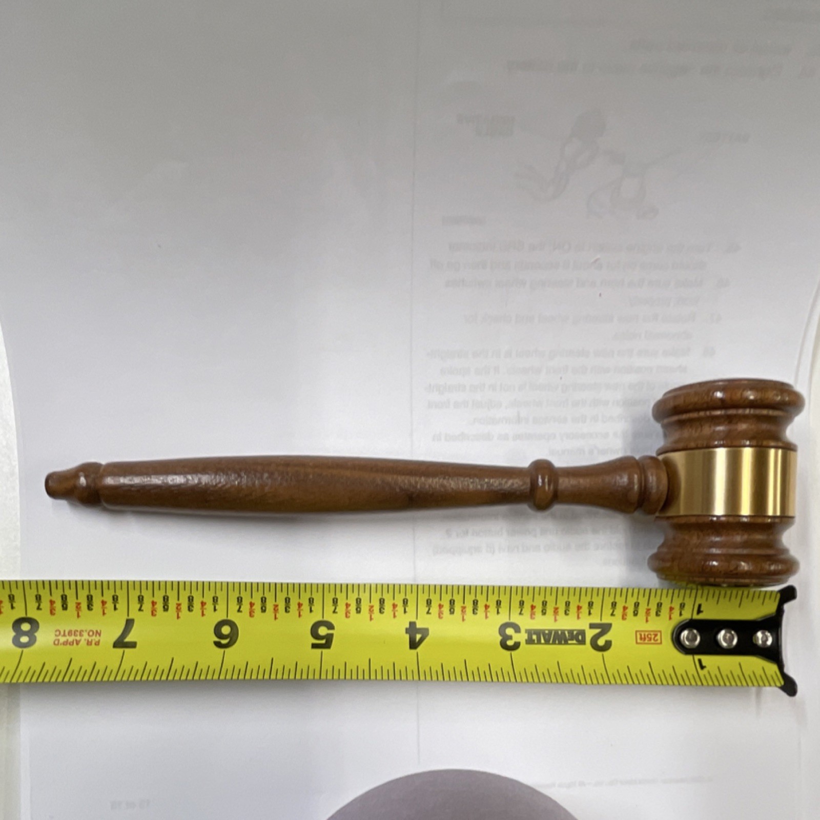 Wooden Judge’s Gavel with Brass Band 8 Inch Length Lawyers Legal Theme Courtroom