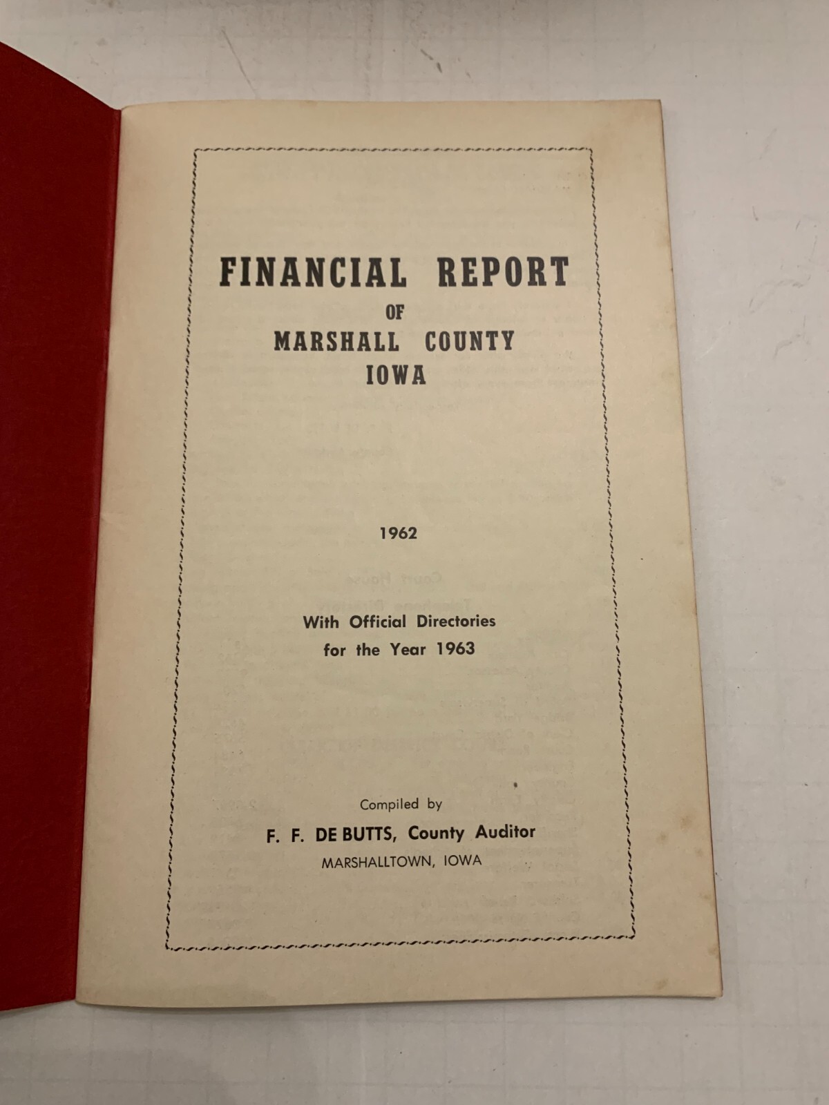 1962 Marshall County Iowa Financial Report