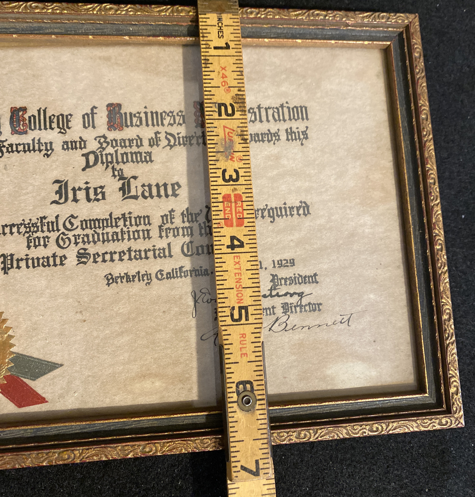Antique Armstrong College Diploma Seal Signed Original Gold Framed Calligraphy