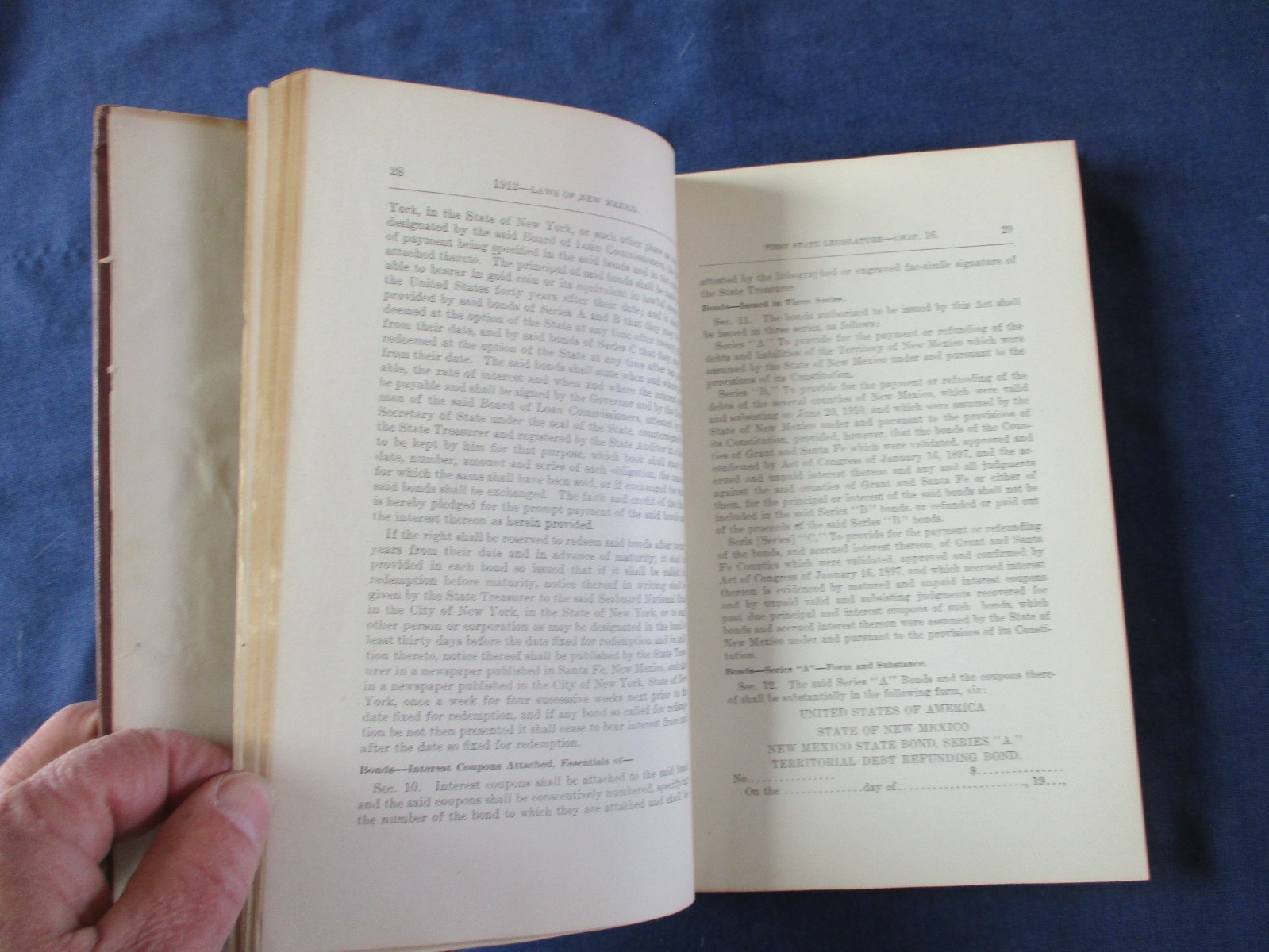 1912 State Laws of New Mexico Hardcover Book First Regular Session