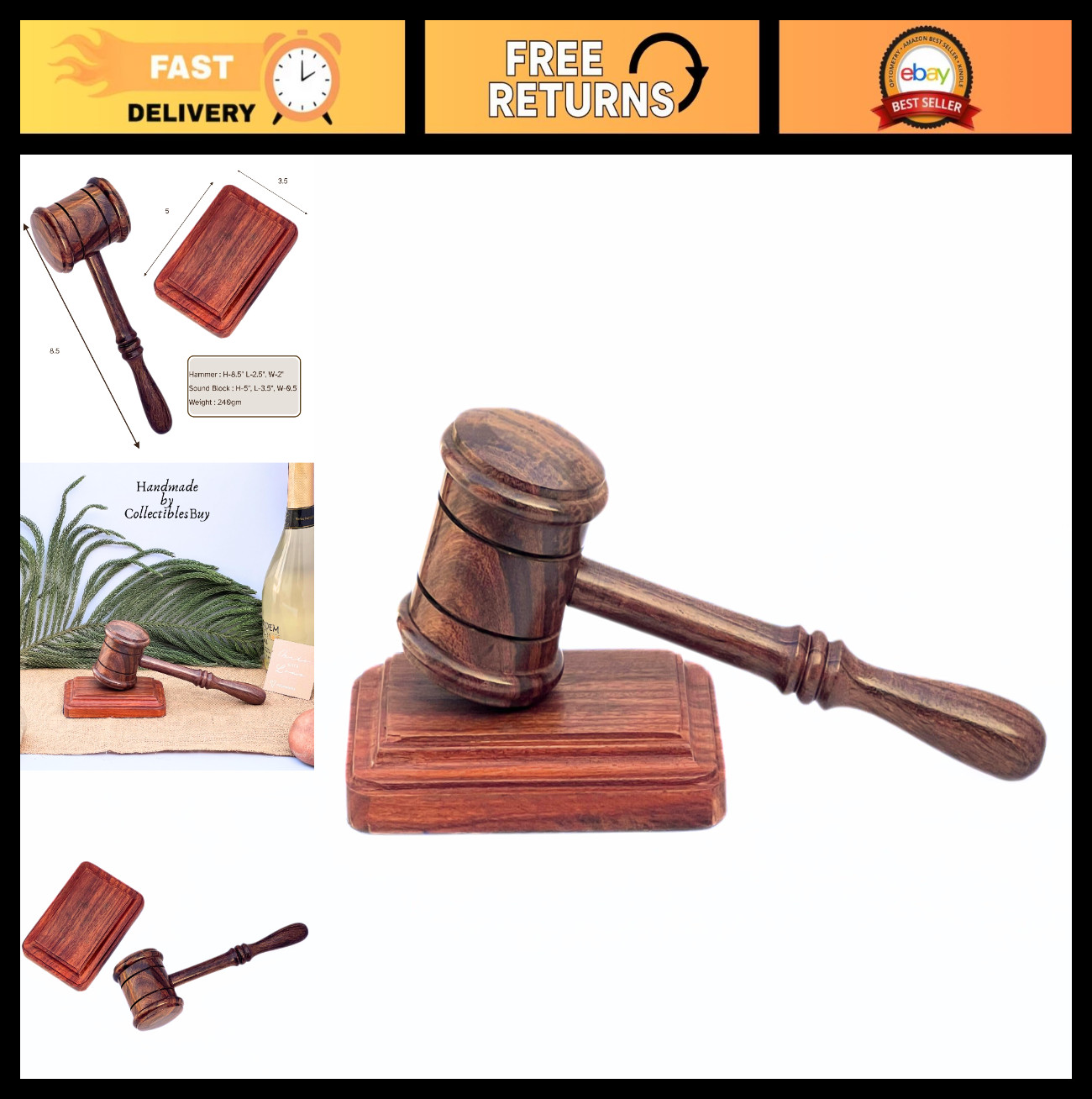 Handcrafted Wooden Gavel & Sound Block Set – Premium Quality for Judges, Lawyers