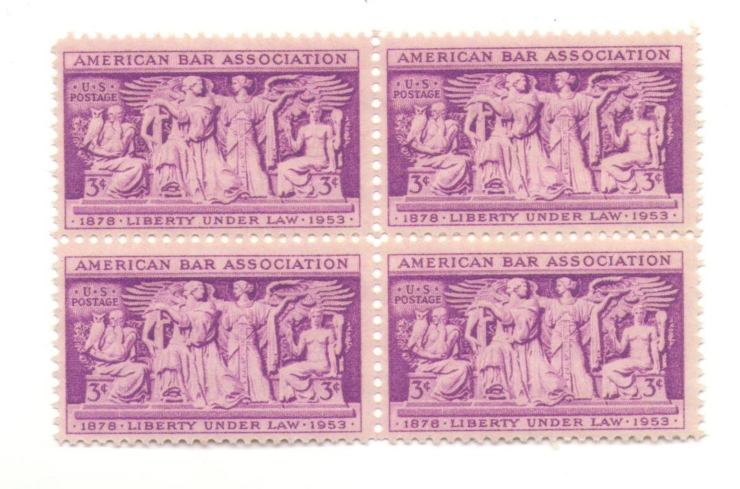 American Bar Association 70 Year Old Mint Vintage Stamp Block from 1953