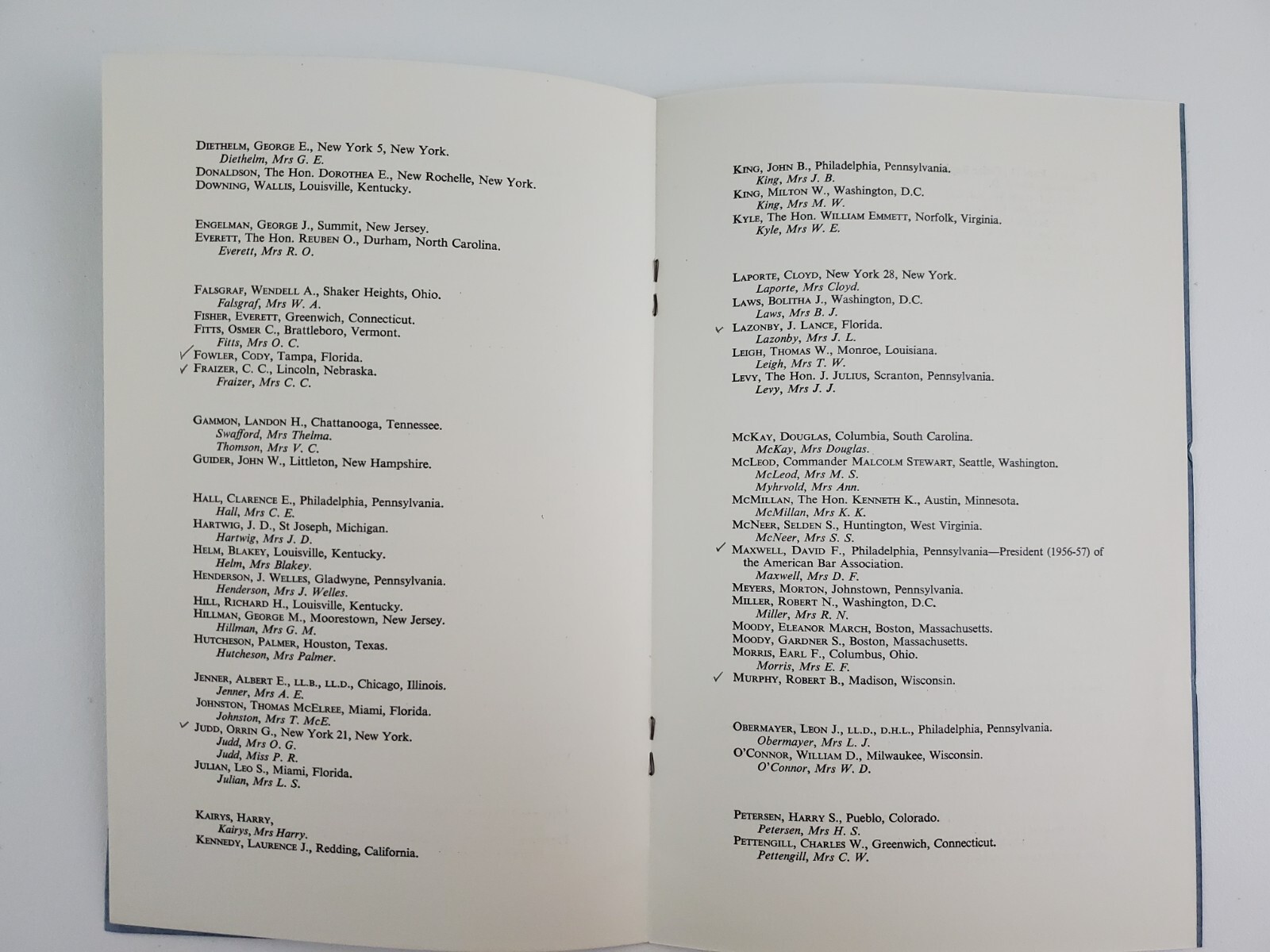 1957 American Bar Association Lawyer Convention ABA Scotland UK Delegate List