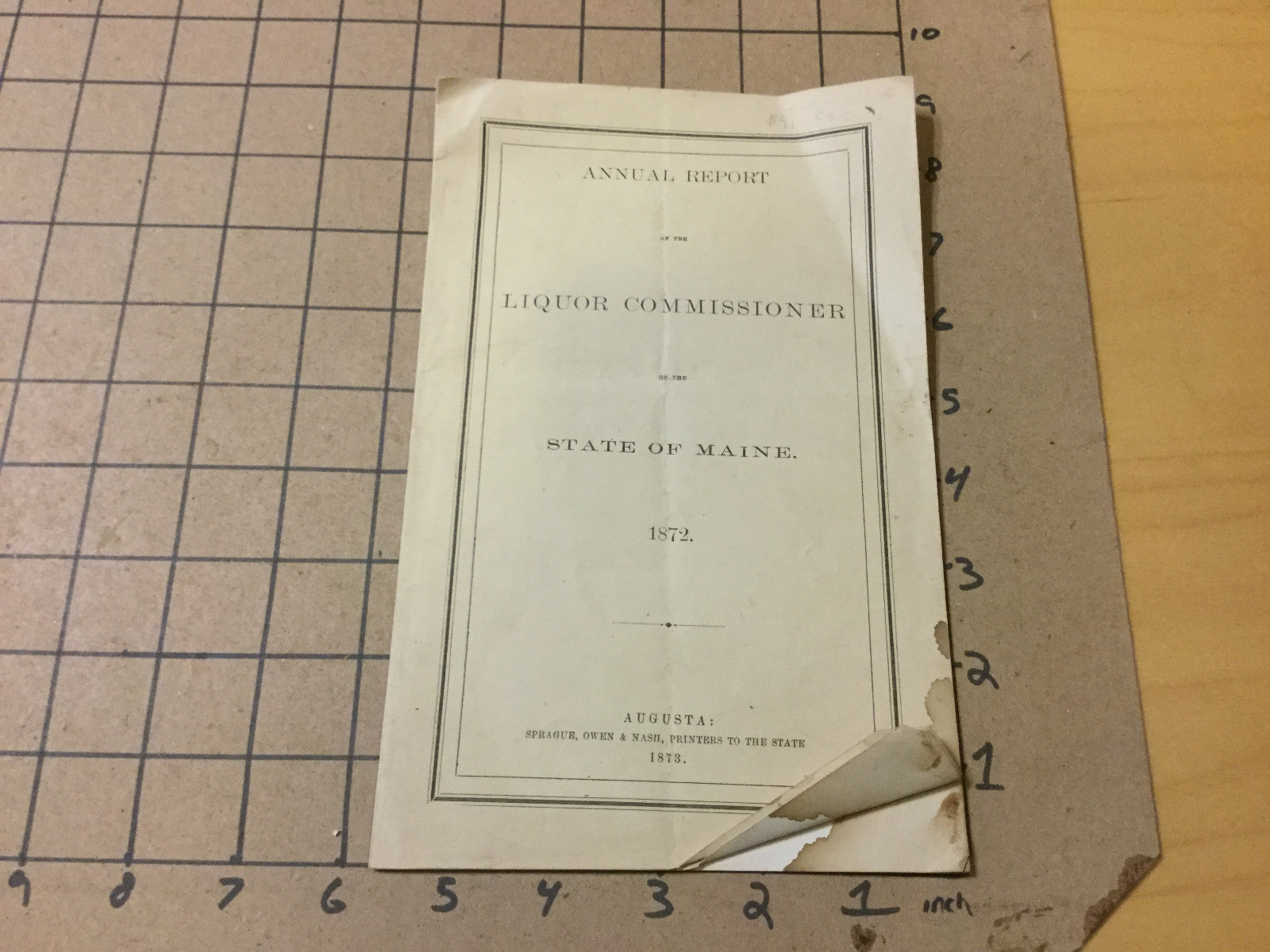 Vintage Original: annual report – LIQUOR COMMISSIONER 1872 MAINE – 8pgs stained