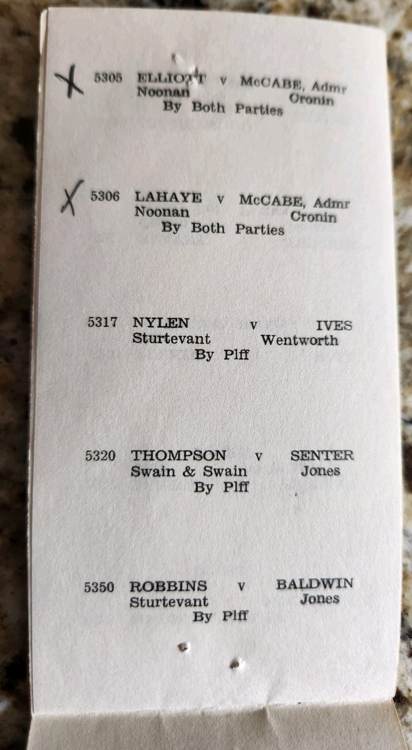 List Of Cases For Jury And Court January Term 1936 Docket Grafton NH