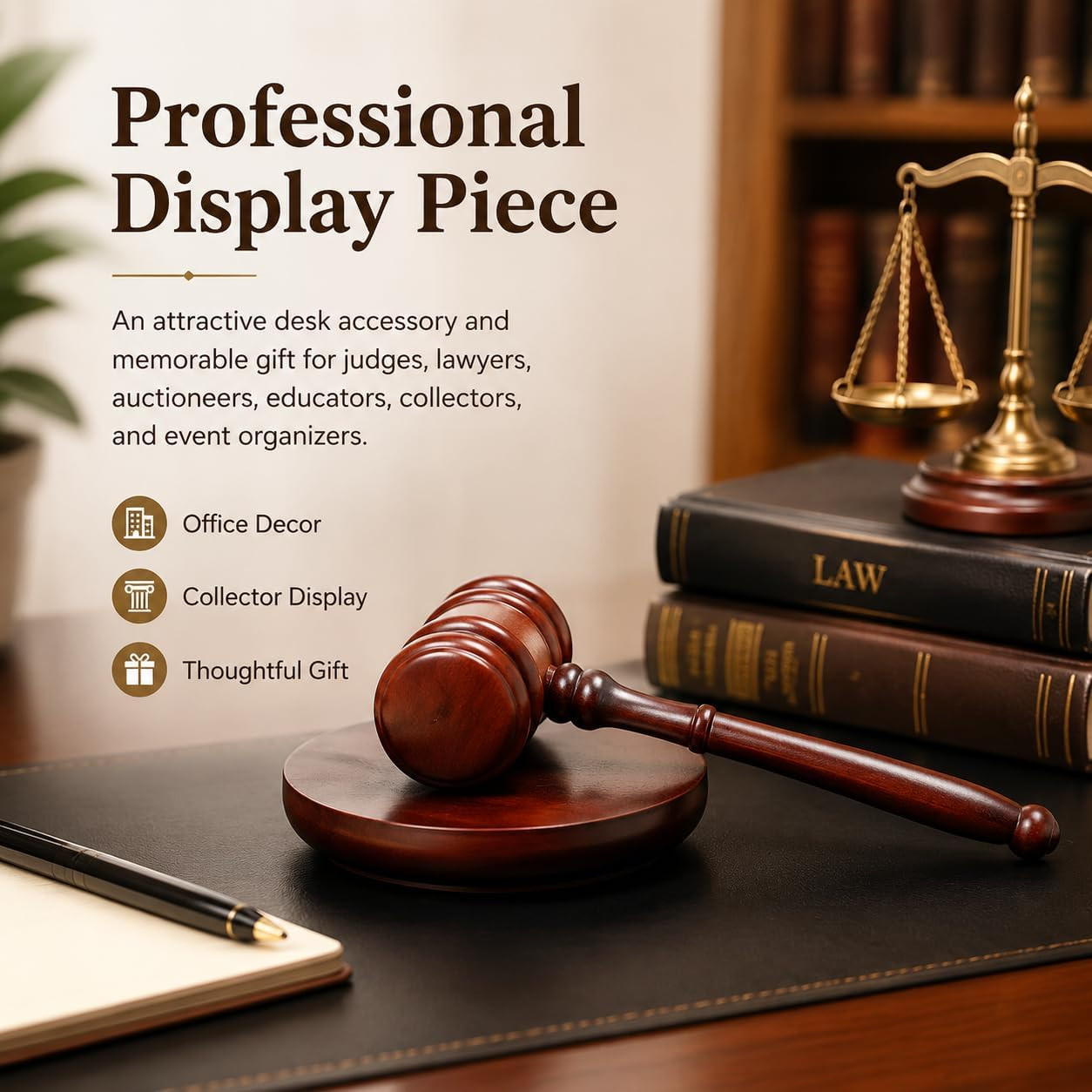 1 Set Wooden Gavel and Block Set Beech Wood Judge Hammer Sounding Mallet Court G