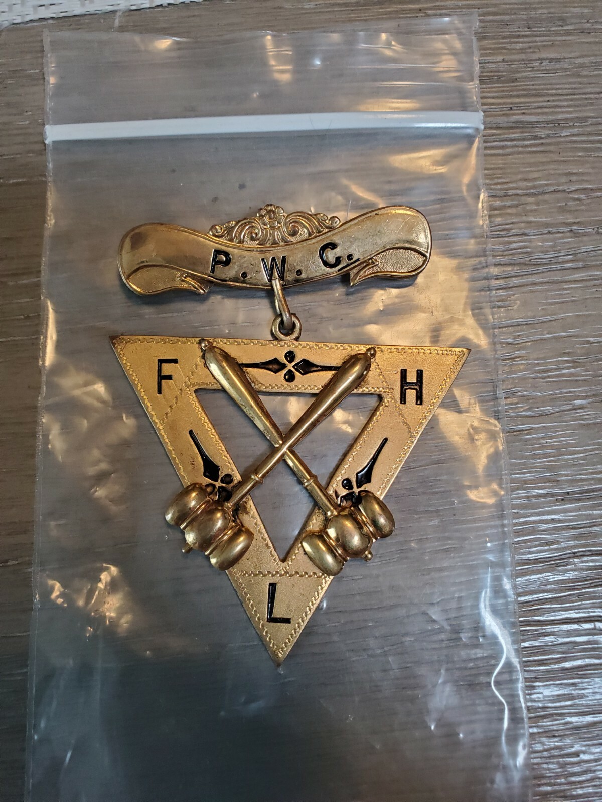 Antique Judge P.W.C. FHL Brass Etched Pin