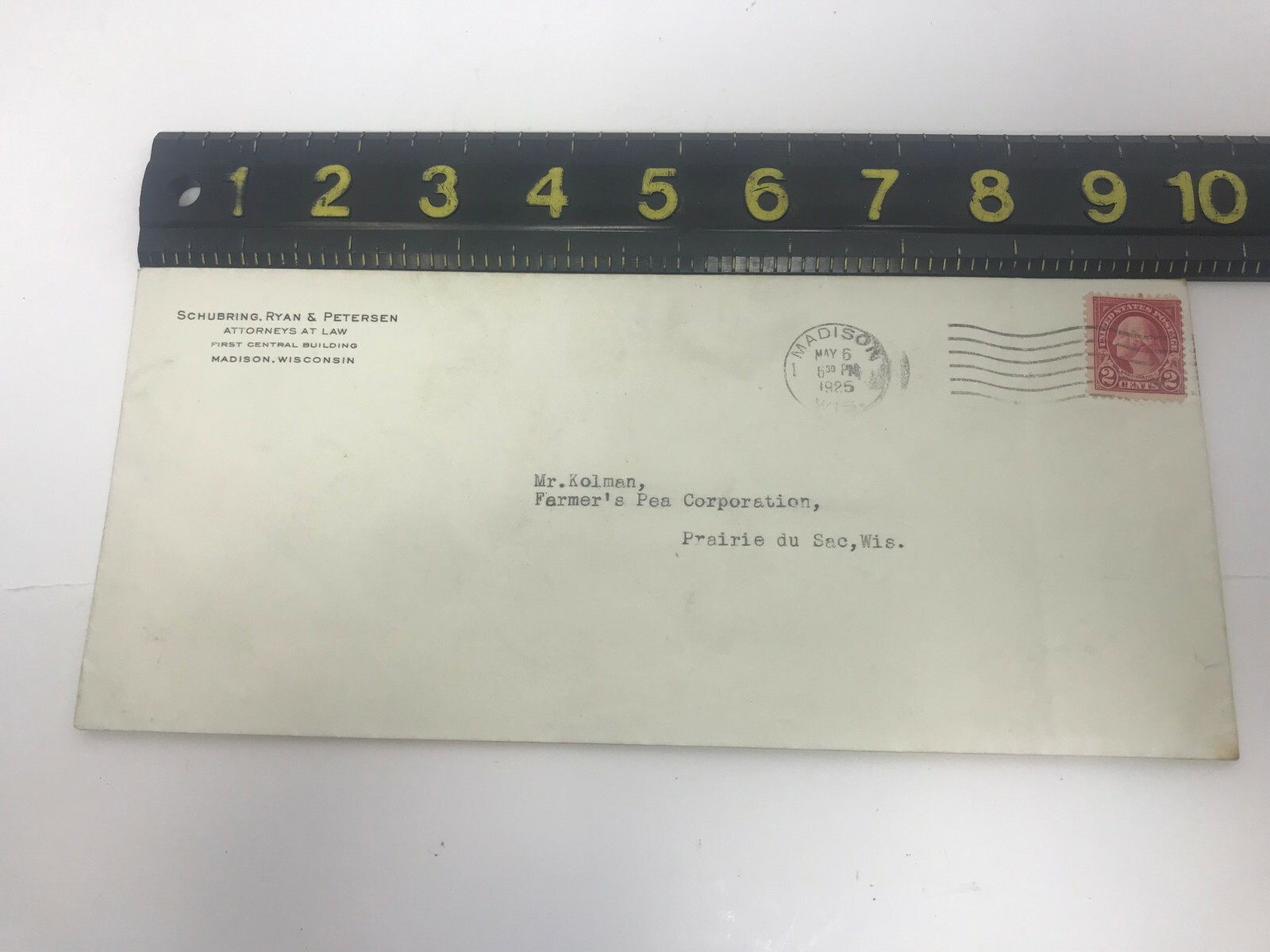 1925 Postmarked Envelope Schubring Ryan & Peterson Farmer’s Pea Corporation
