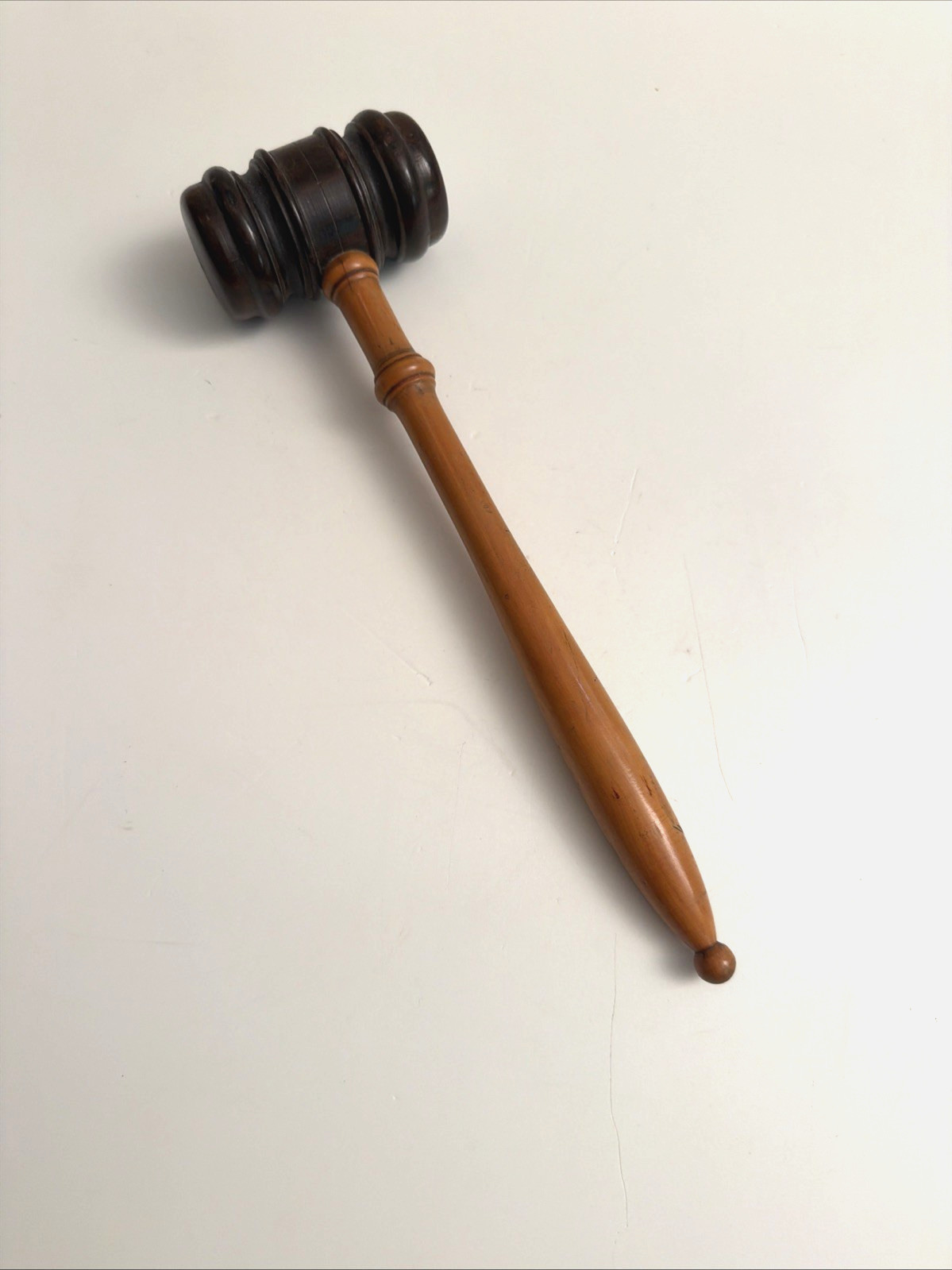 Vintage Turned 2-Tone Hardwood Wooden Gavel Especially Nice! Order in the Court!