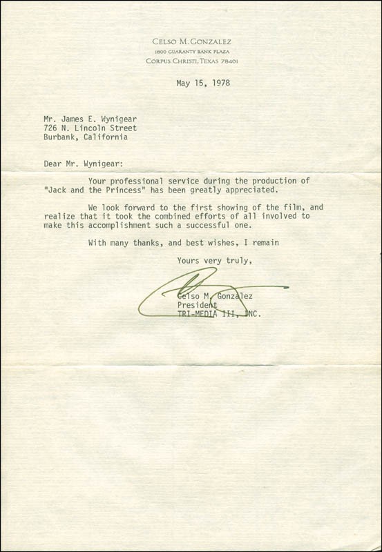 CELSO M. GONZALEZ – TYPED LETTER SIGNED 05/15/1978