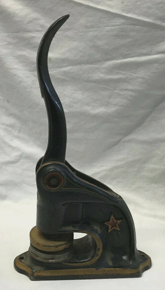 Vtg Notary Stamp Cast Iron Star Design Ornate Black Gold Press