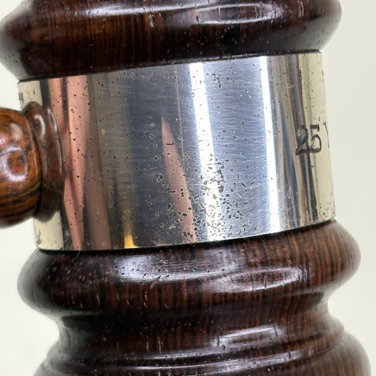 Vtg 1958 10 Inch Solid Rosewood Gavel w/ Sterling Silver Band • WSB 25 Year Club