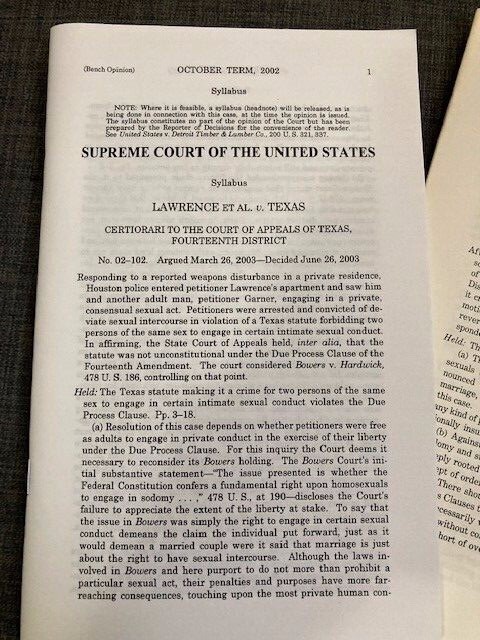 BENCH OPINIONS Bowers v. Hardwick and Lawrence v Texas Gay Sexual Conduct Cases