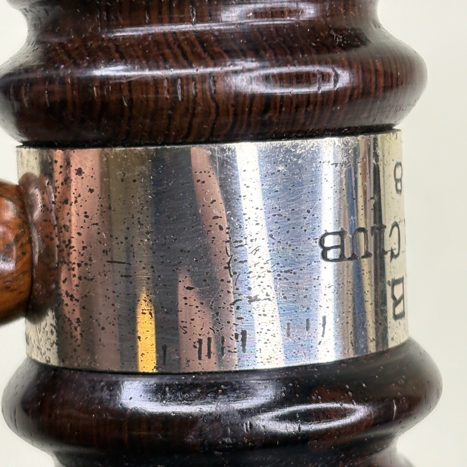 Vtg 1958 10 Inch Solid Rosewood Gavel w/ Sterling Silver Band • WSB 25 Year Club