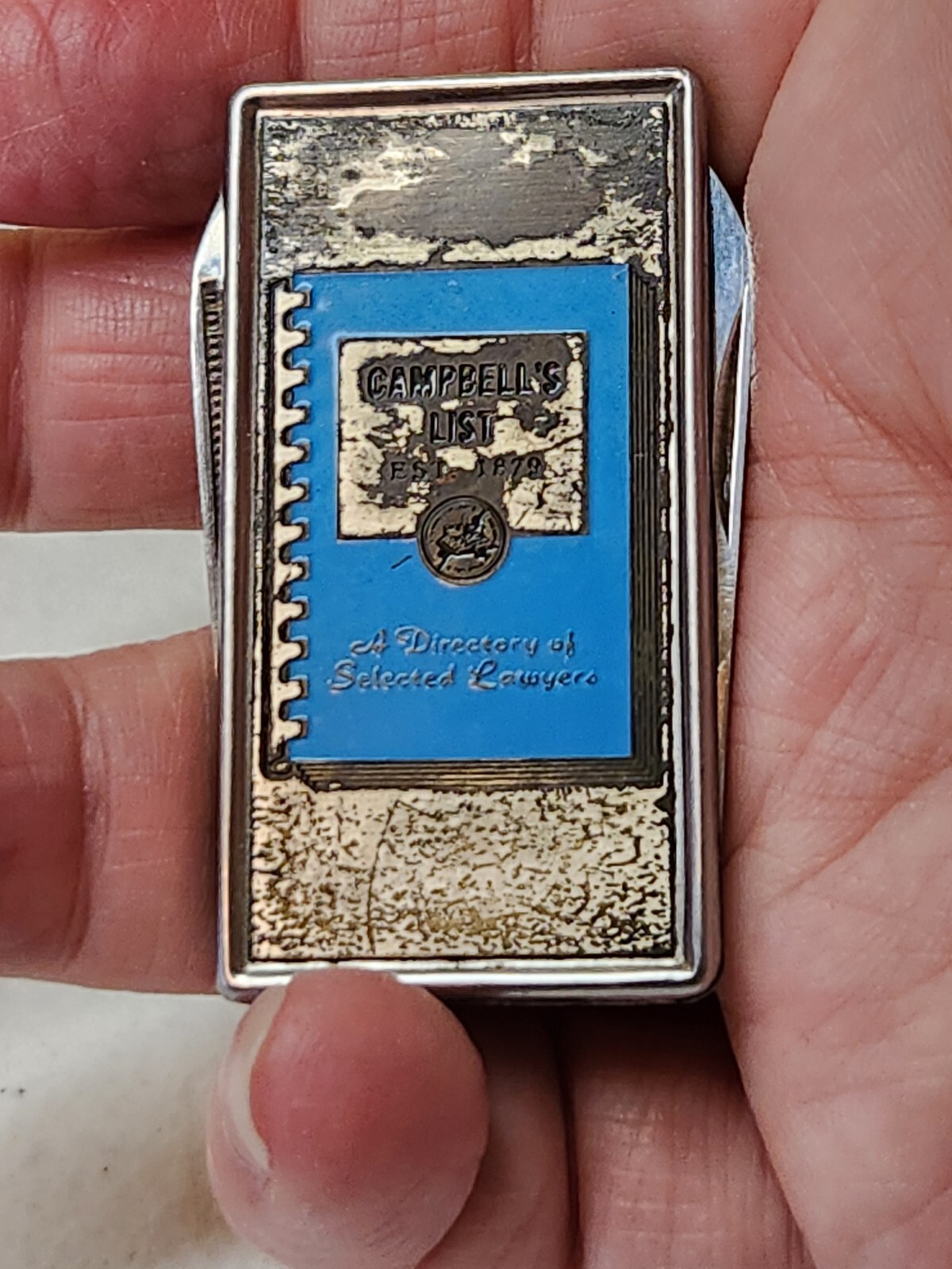 Vintage CAMPBELL’S LIST Directory of Selected Lawyers MONEY CLIP File Knife TOOL