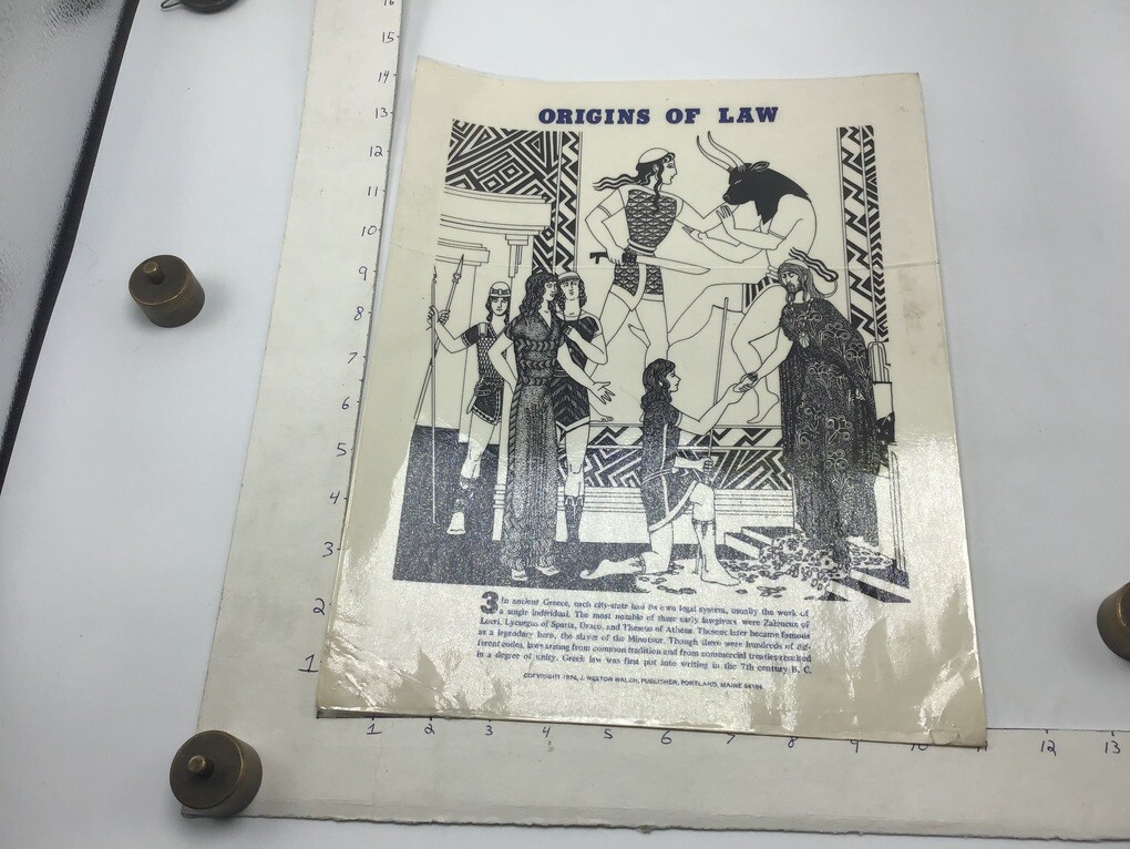 Original 1974 Poster: ORIGINS OF LAW – ANCIENT GREECE – by J Weston Walch 11×14″