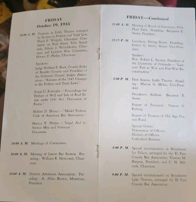 Vintage Program 48th Annual Meeting Of The Colorado Bar Association 1945