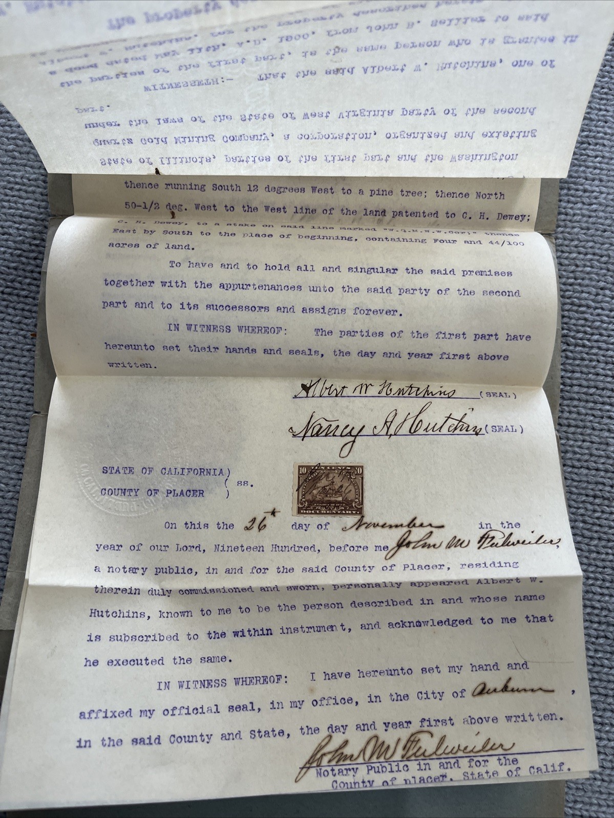 Vintage Gold Mine Deed 1900 Washington Quartz Gold Mining California