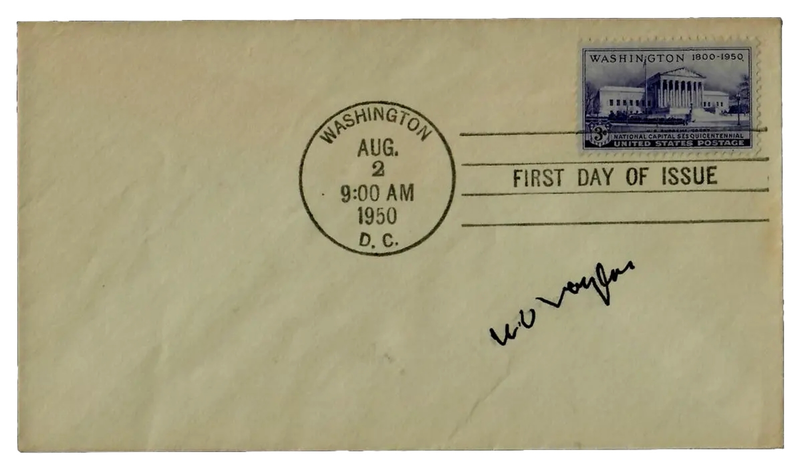RARE! “Supreme Court Justice» William O Douglas Hand Signed FDC Dated 1950